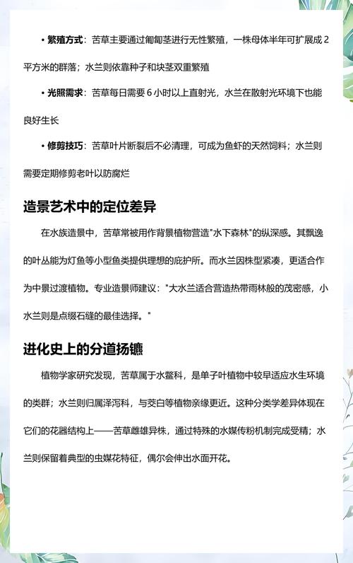 苦草是水兰吗?快速区分两种沉水植物的生态与养护要点 如何一眼区分:叶片形态与花梗