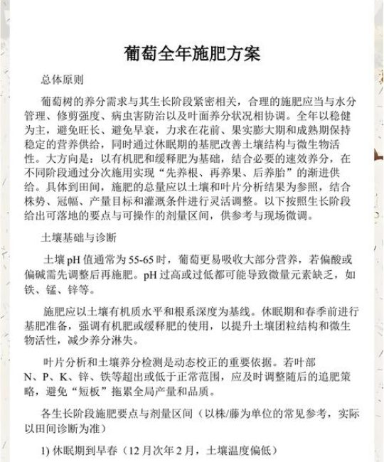 葡萄全年科学施肥全攻略：从萌芽到休眠的精准营养方案