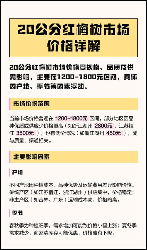 20公分红梅树多少钱?2026年最新价格及影响因素分析 规格因素:胸径与树形直接影响定价