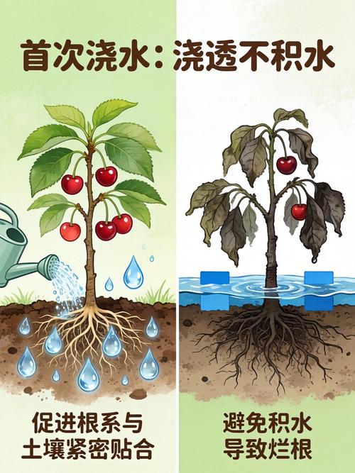 6月份移栽樱桃树能活吗?夏季移栽成活要点与关键技术 三、栽植深度与定根水